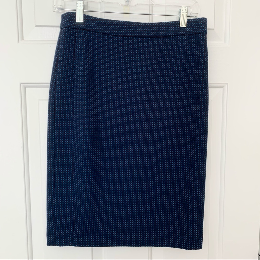 Nanette Lepore Blue Contrast Square Dot Geometric Pencil Skirt Retro Sz 4